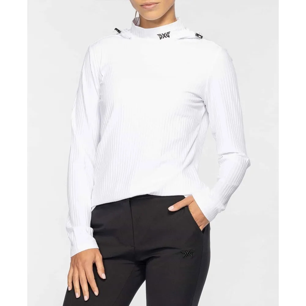 PXG White Ribbed Long-Sleeve Mock Neck Pullover